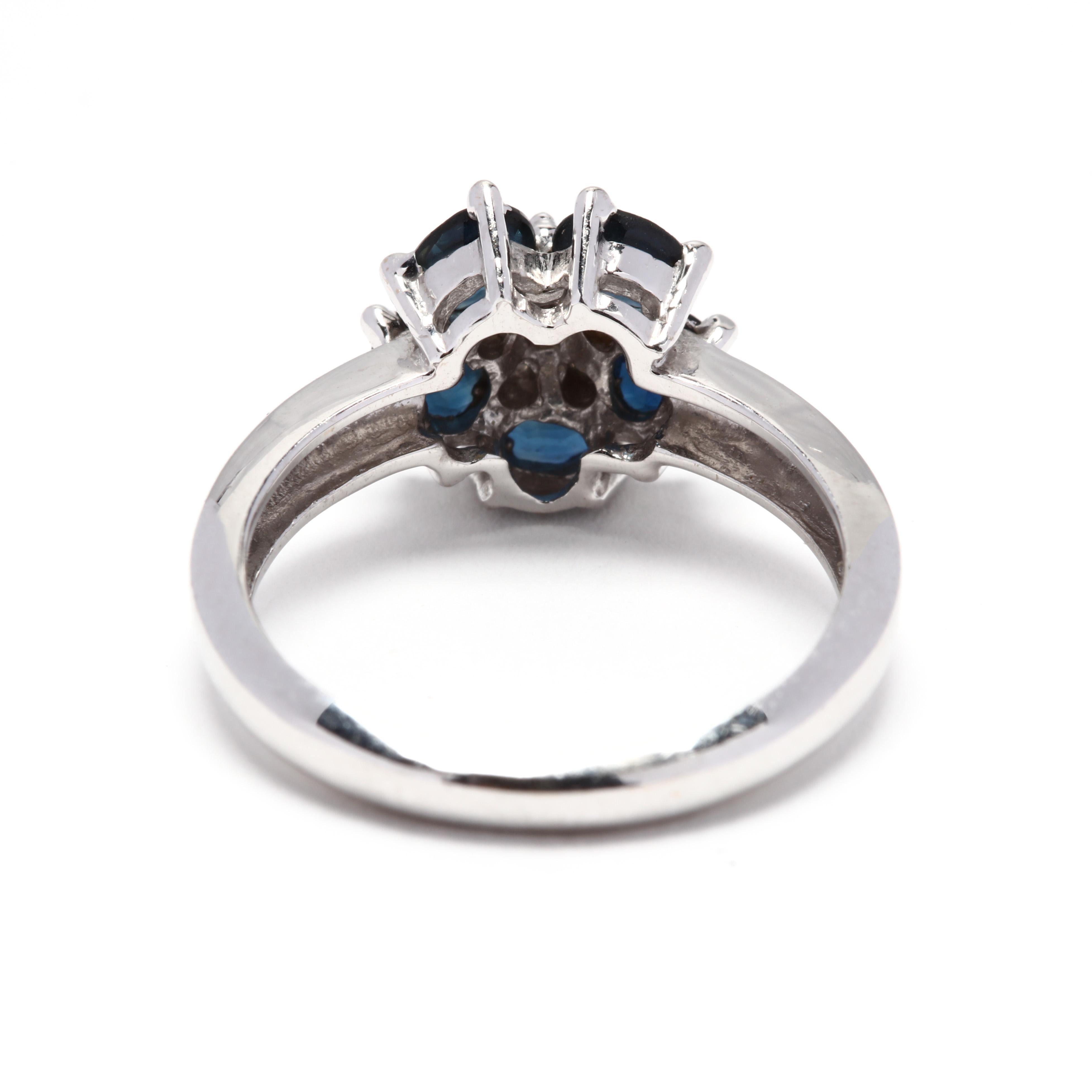 Oval Cut 18 Karat White Gold Sapphire and Diamond Flower Ring
