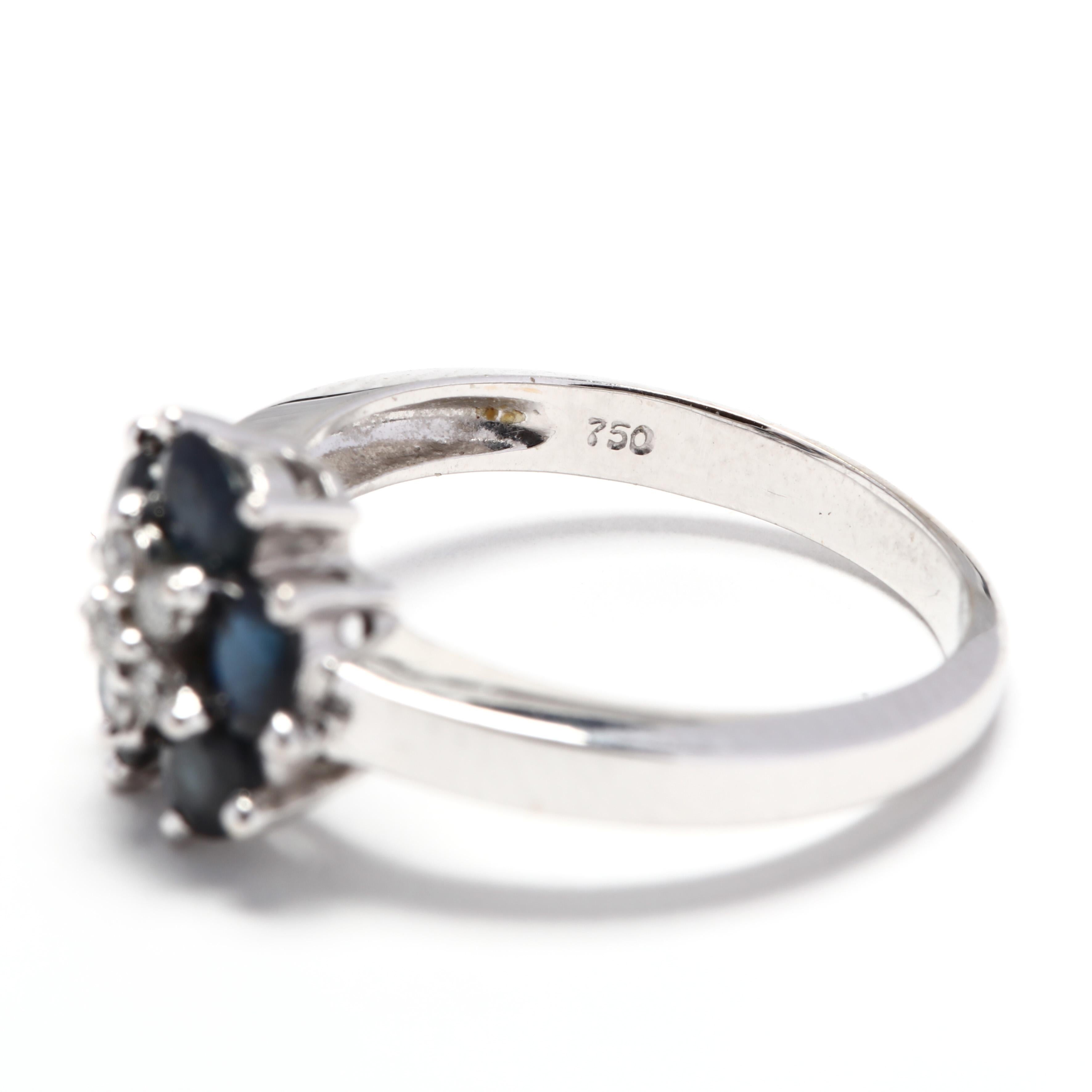 Women's or Men's 18 Karat White Gold Sapphire and Diamond Flower Ring
