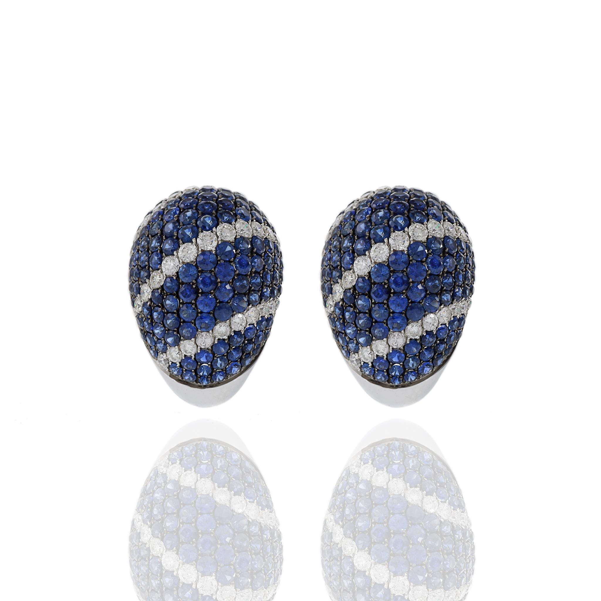 Modern 18KT White Gold Sapphire Earrings Huggies For Sale