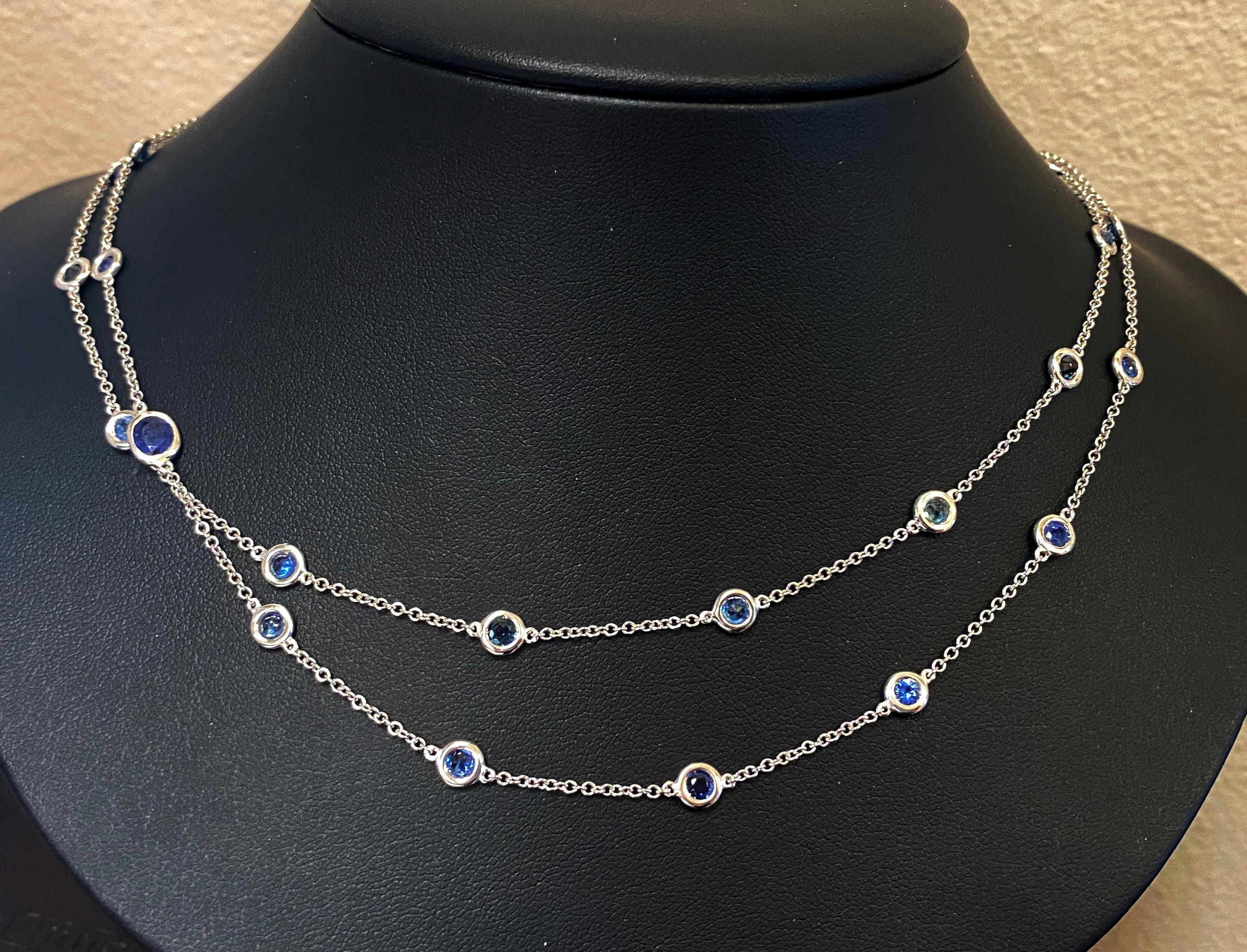 18kt White Gold Sapphires by the Yard Necklace In Excellent Condition For Sale In Palm Desert, CA