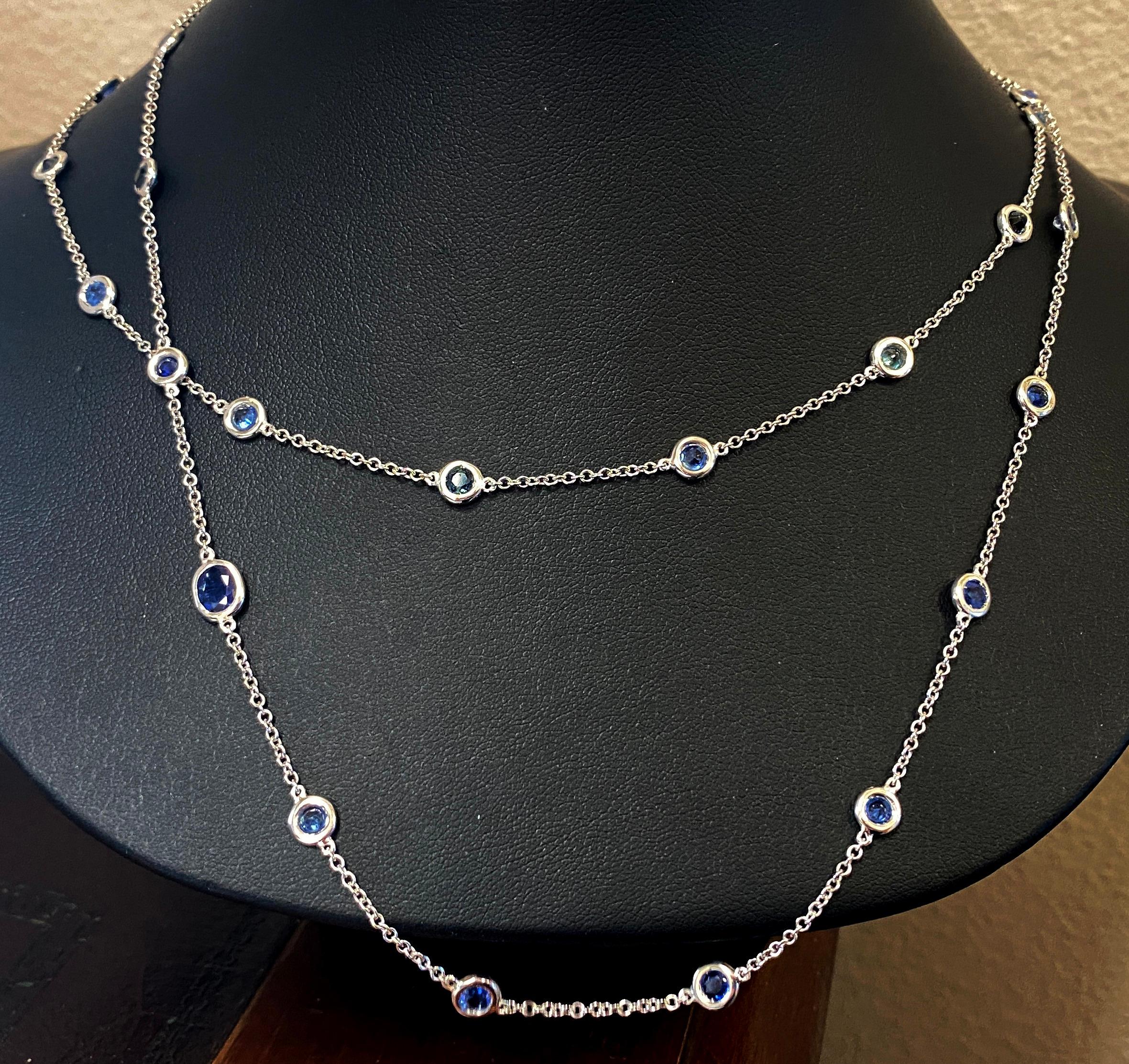 Women's or Men's 18kt White Gold Sapphires by the Yard Necklace For Sale