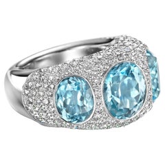 18kt White Gold Semi Precious Stoned 15 Ct. Topaz and 5ct Diamond Pavé Ring