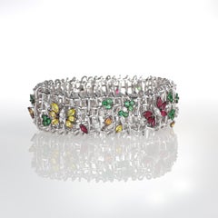18kt White Gold Semi-Rigid Bracelet with Multicolor Sapphires and Diamonds