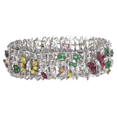 18kt White Gold Semi-Rigid Bracelet with Multicolor Sapphires and Diamonds