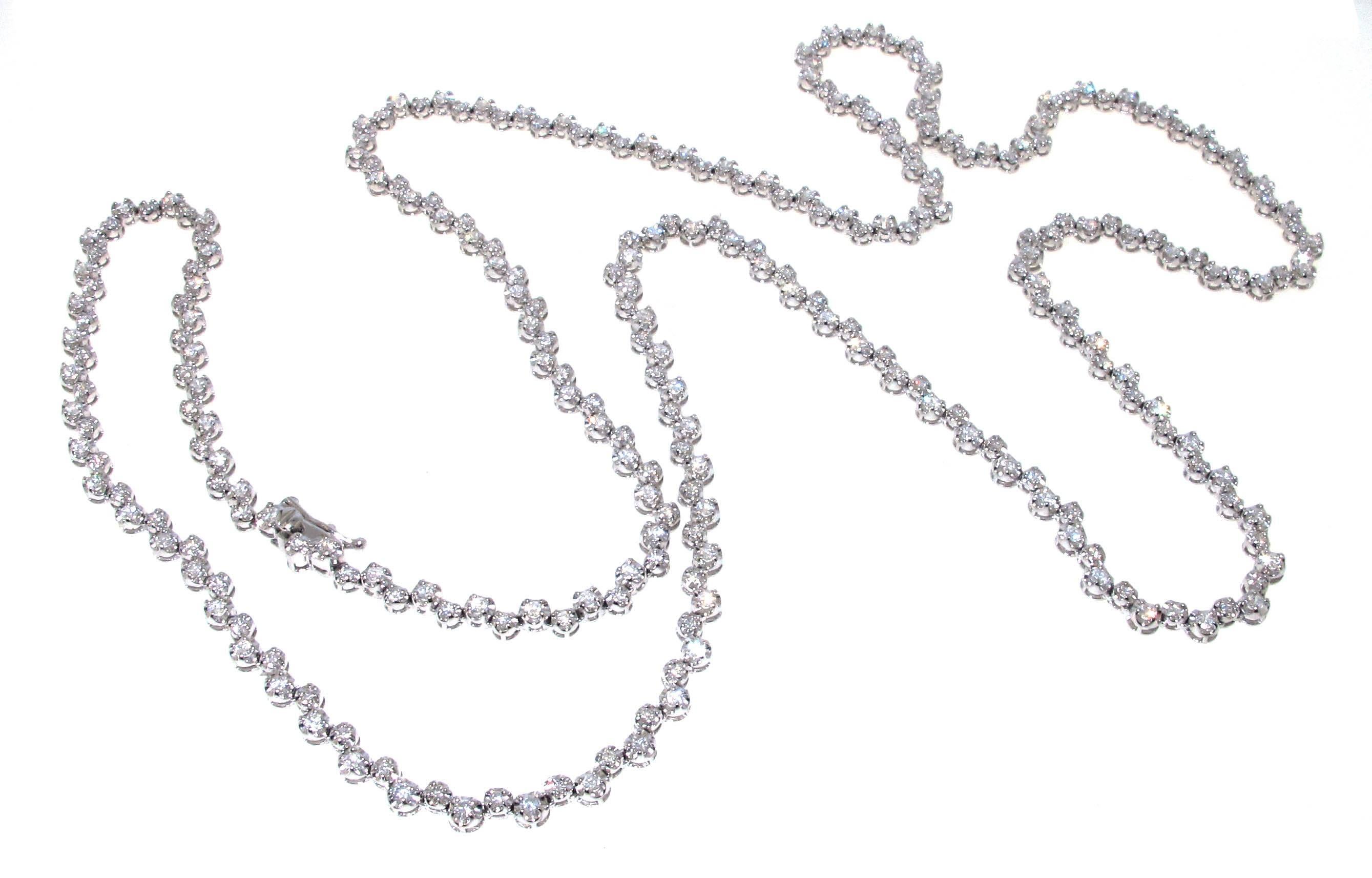 Modern 18kt White Gold side by side diamond chain. Over 6 carats of diamonds! 31 inches