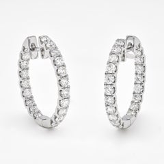 Natural Diamond 2.40 carats 18KT White Gold  In-Out Hoop Huggies Earring