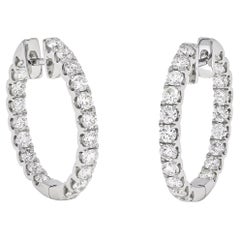 Natural Diamond 2.40 carats 18KT White Gold  In-Out Hoop Huggies Earring