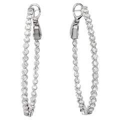 Natural Diamond 1.46 carats 18Kt White Gold 'In and Out' Hoop Huggies Earring
