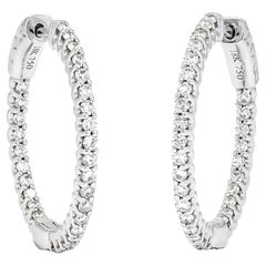 18KT White Gold Single Row Diamond In and Out Hoop Huggies Earring