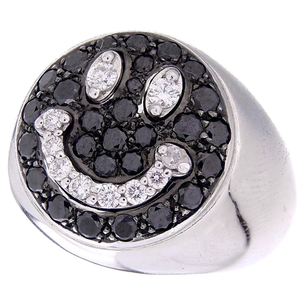 18 Karat White Gold "Smile" Ring 0.40 ct Black Diamonds & 0.24 Ct White Diamonds