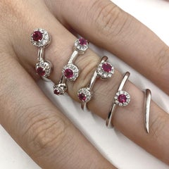 18Kt White Gold "Snake" Ring Jointed Rubies & Diamonds