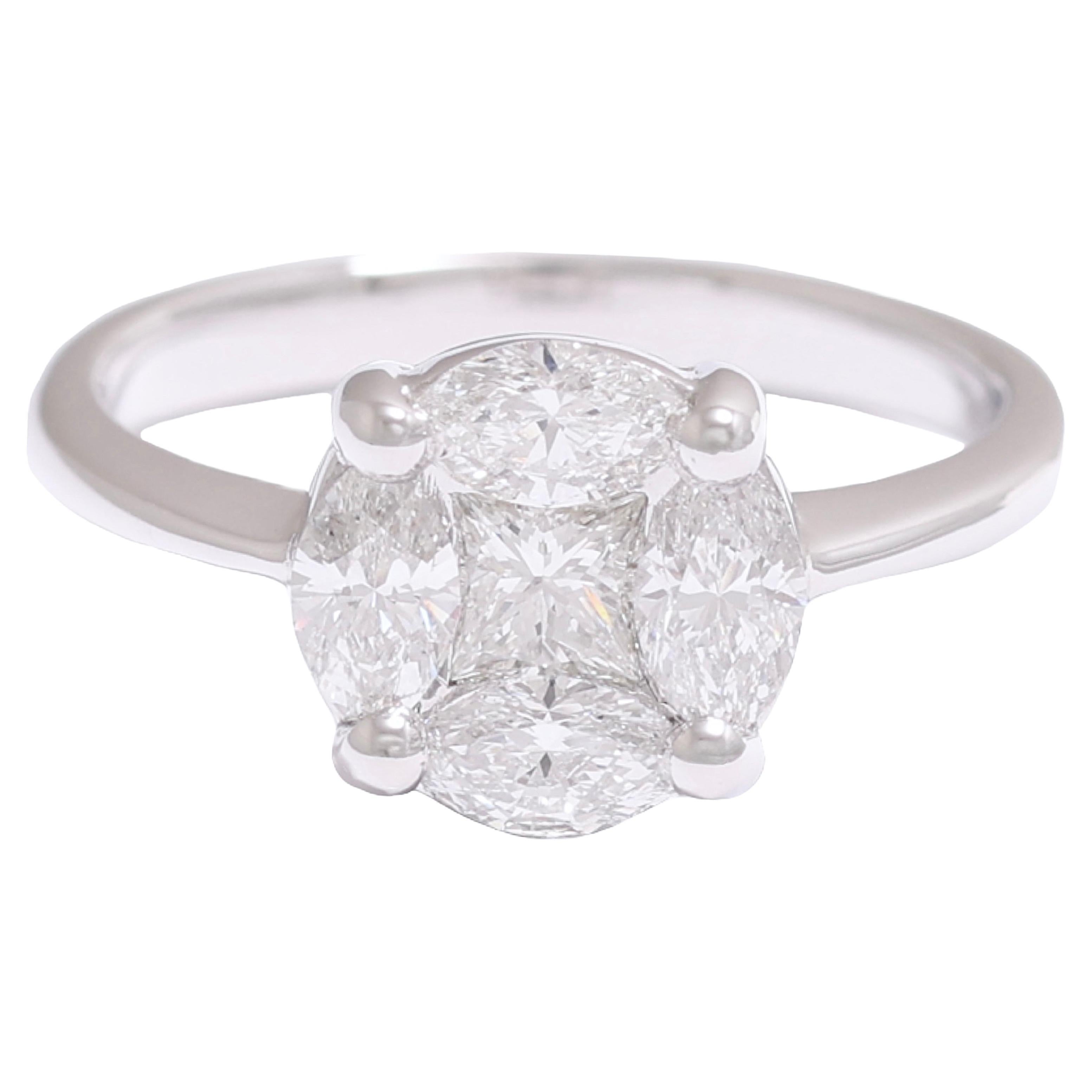 18kt. White Gold Solitaire Ring Marquise & Princess Cut Diamonds