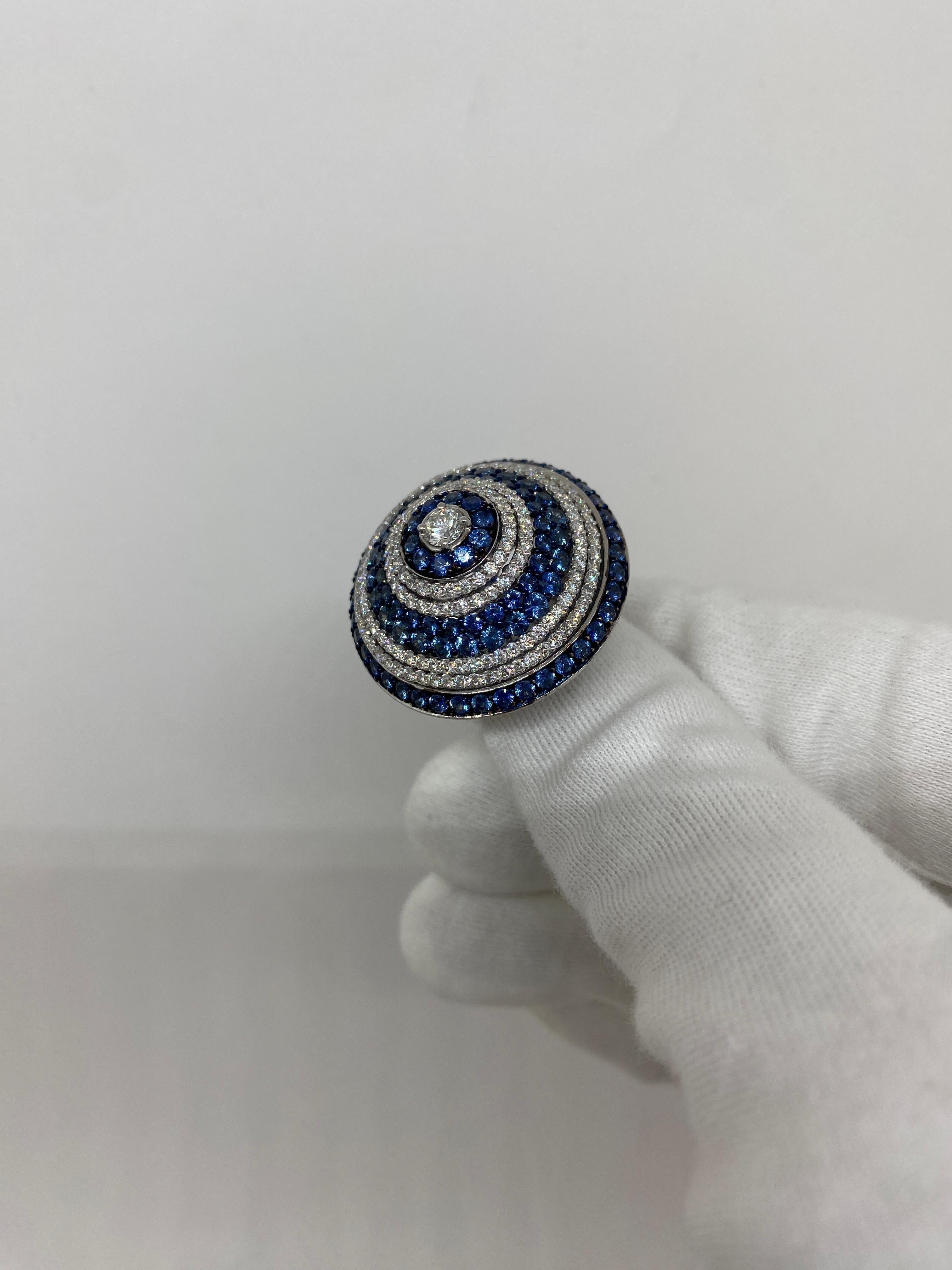 18Kt White Gold Spiral Ring Blue Sapphires 4.50 ct White Diamonds 2.15 ct G VVS For Sale 3
