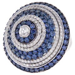 18Kt White Gold Spiral Ring Blue Sapphires 4.50 ct White Diamonds 2.15 ct G VVS