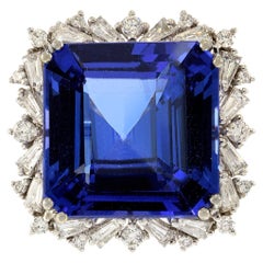 18KT White Gold Square Tanzanite and Diamond Ring
