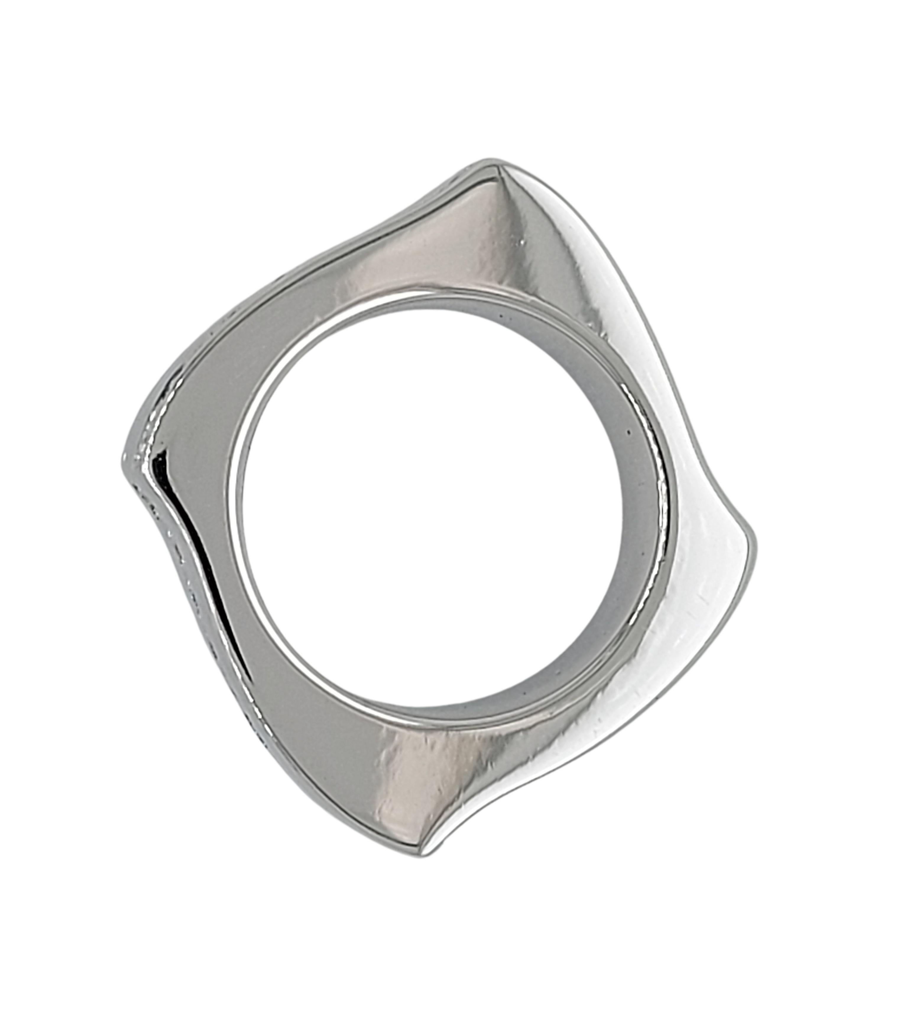 18kt White Gold Square, Wave Schroeder Joailliers Ring with Diamonds For Sale 2