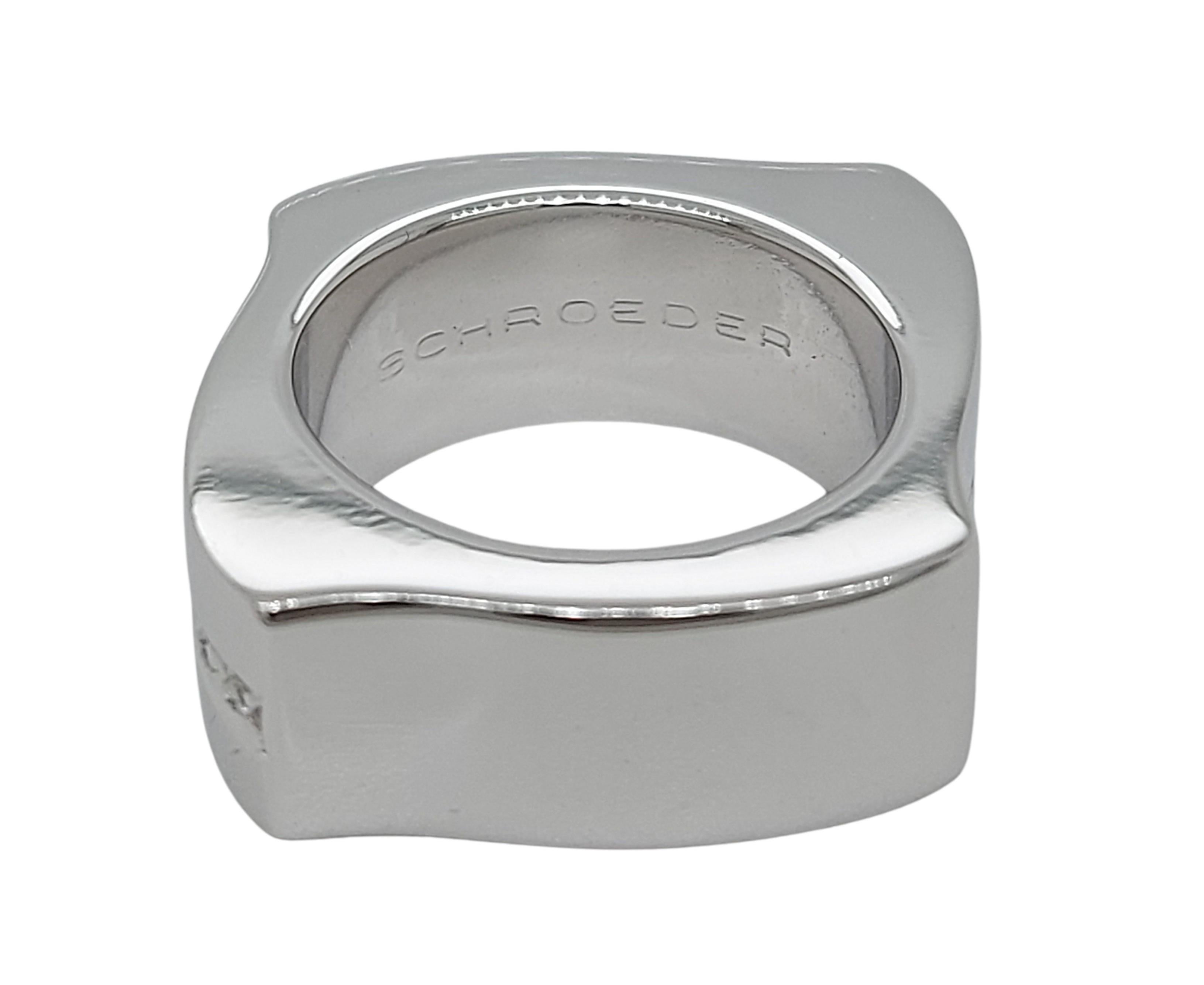18kt White Gold Square, Wave Schroeder Joailliers Ring with Diamonds For Sale 3
