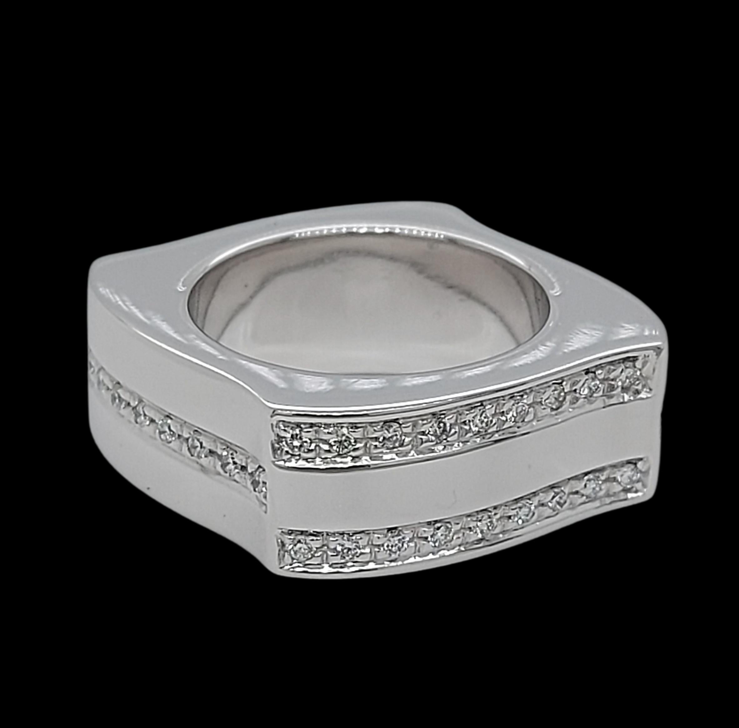 18kt White Gold Square, Wave Schroeder Joailliers Ring with Diamonds For Sale 4