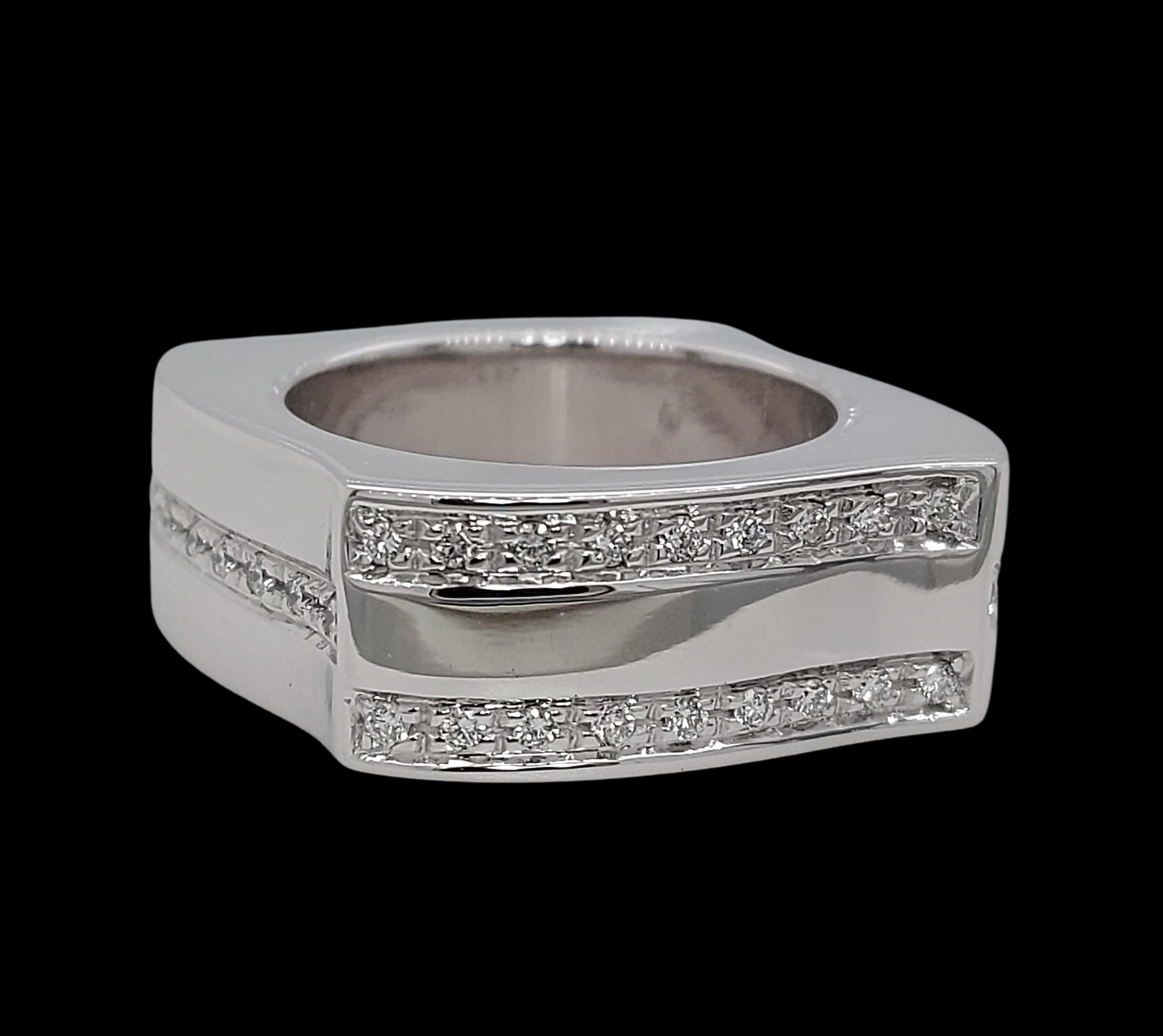 18kt White Gold Square, Wave Schroeder Joailliers Ring with Diamonds For Sale 5