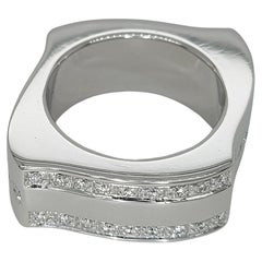 18kt White Gold Square, Wave Schroeder Joailliers Ring with Diamonds