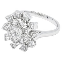 Bague cocktail haute couture en or blanc 18 carats avec diamants naturels de 0,64 carat