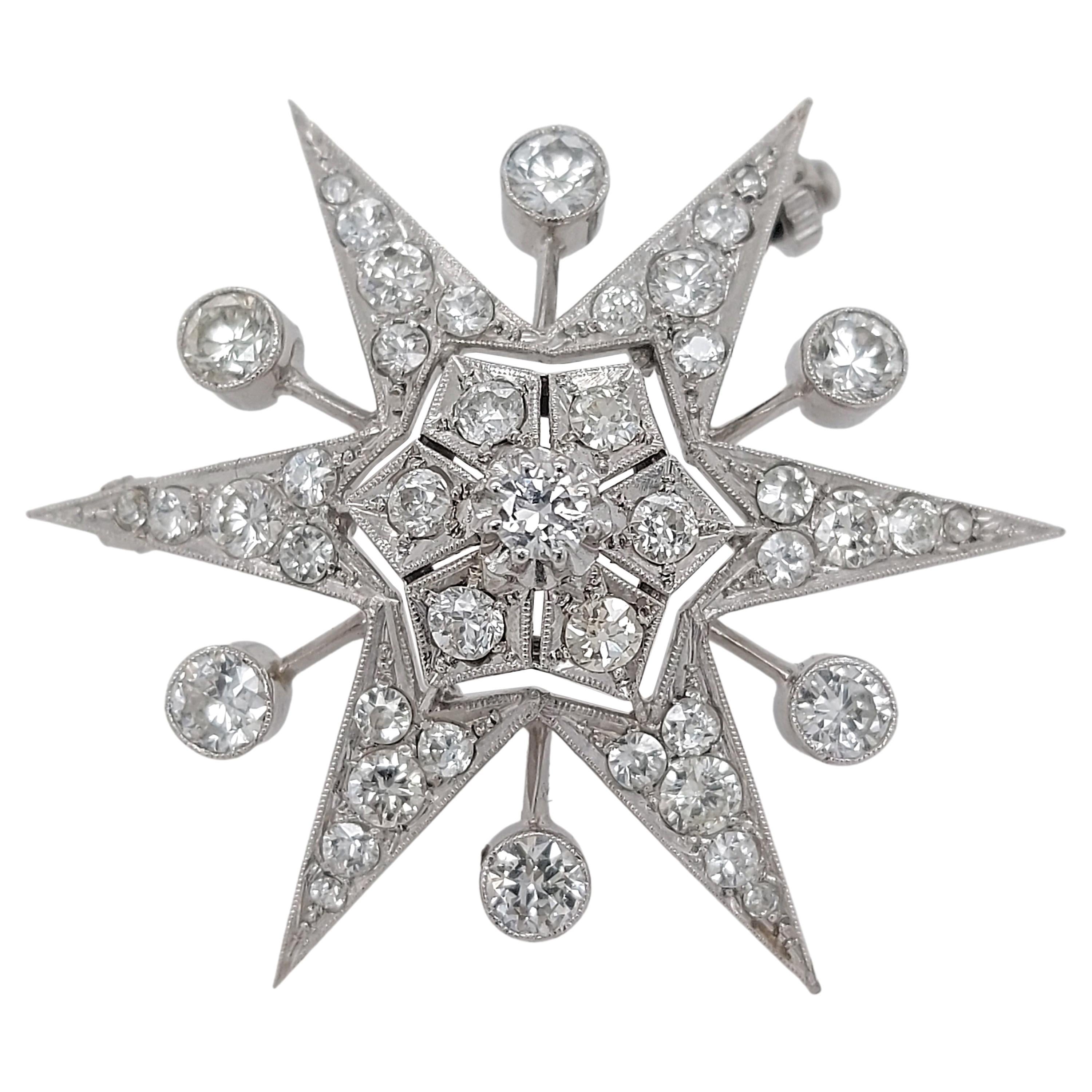 18kt White Gold Star Shape Brooch/Pendant with 3.8ct Diamonds