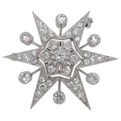 Antique 18kt White Gold Star Shape Brooch / Pendant with 3.8ct Diamonds