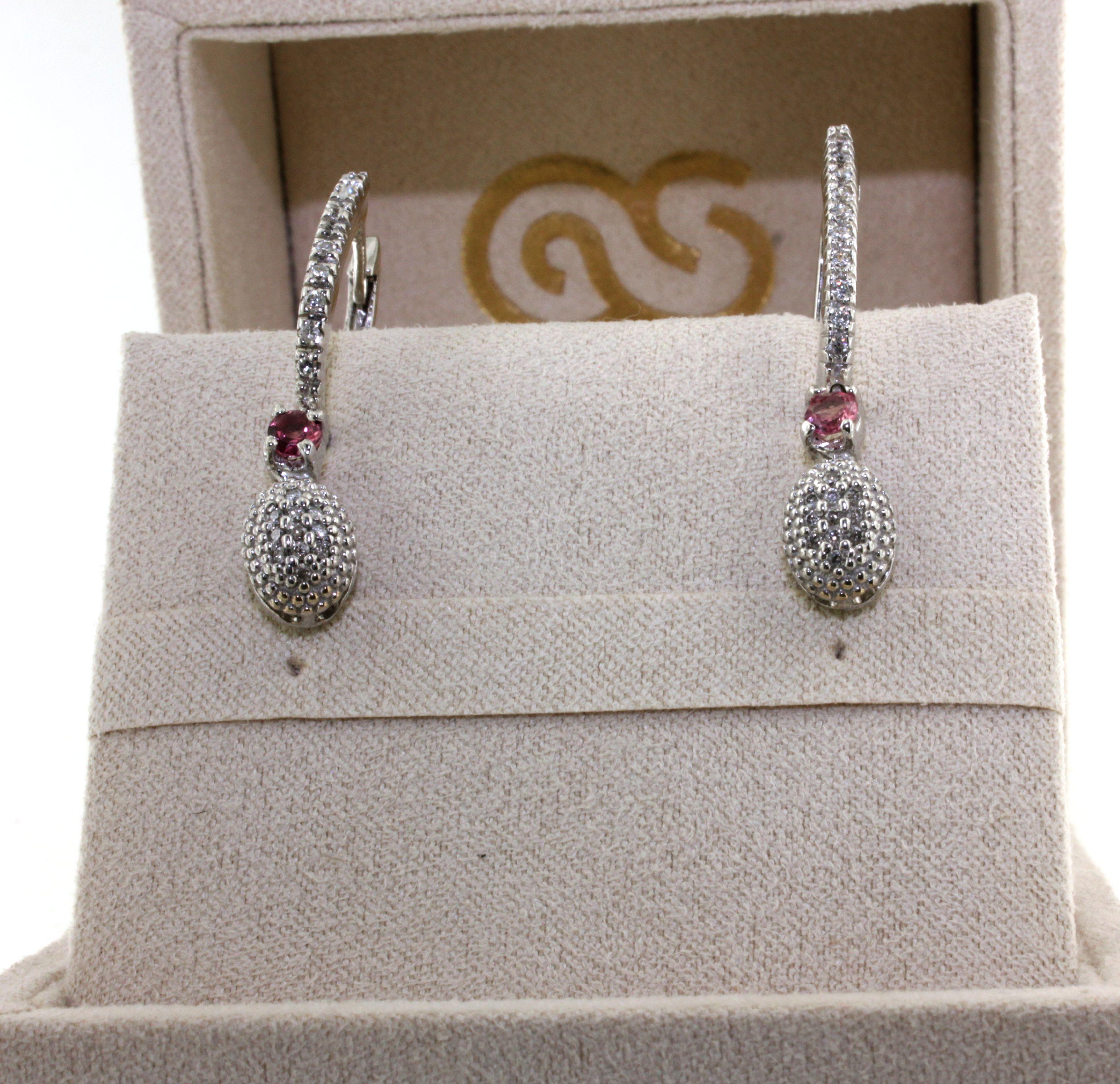 18 Karat Weißgold SteinTourmaline Weiße Diamanten Mode Zeitlose klassische Ohrringe im Angebot 5