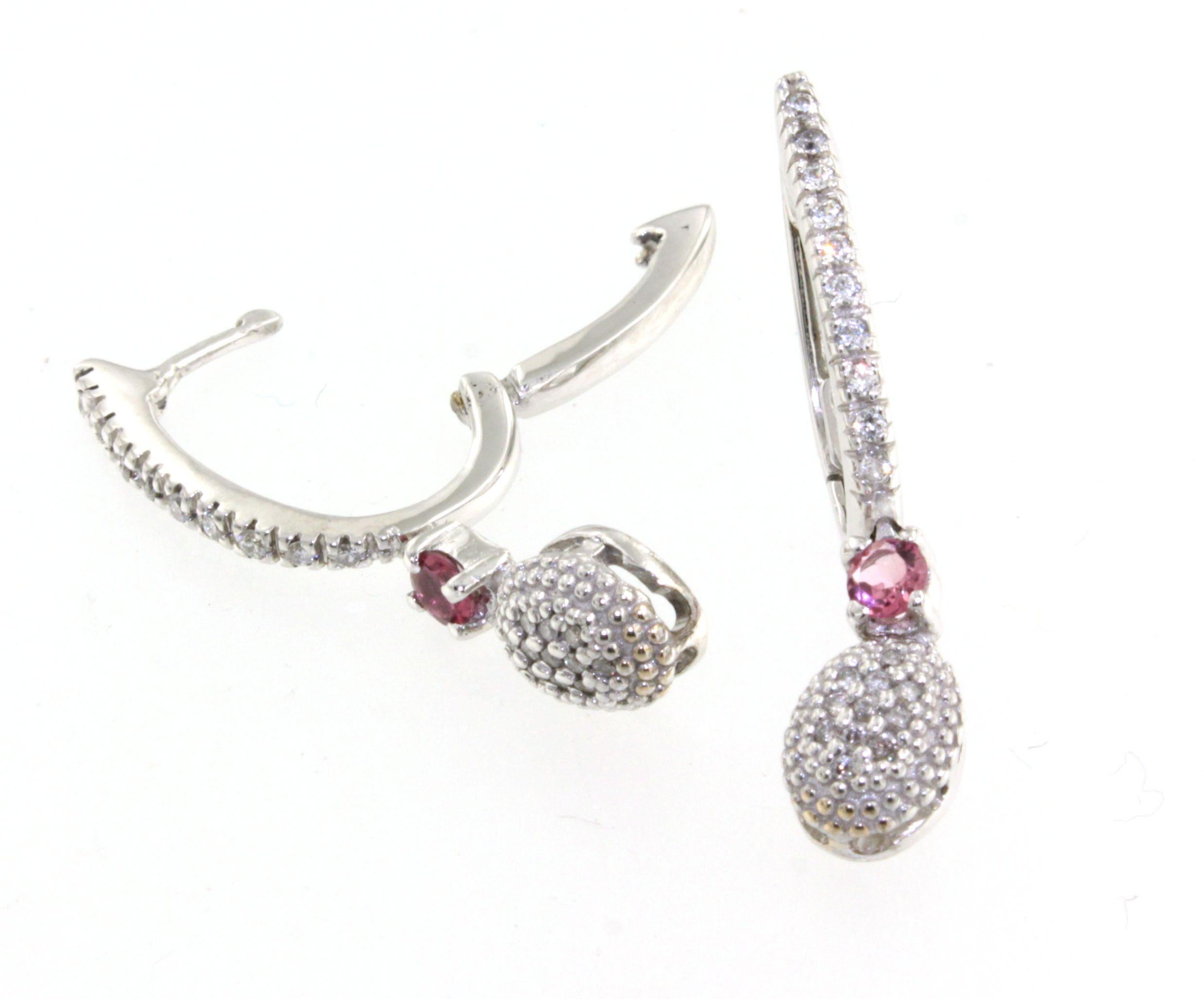 18 Karat Weißgold SteinTourmaline Weiße Diamanten Mode Zeitlose klassische Ohrringe im Angebot 2