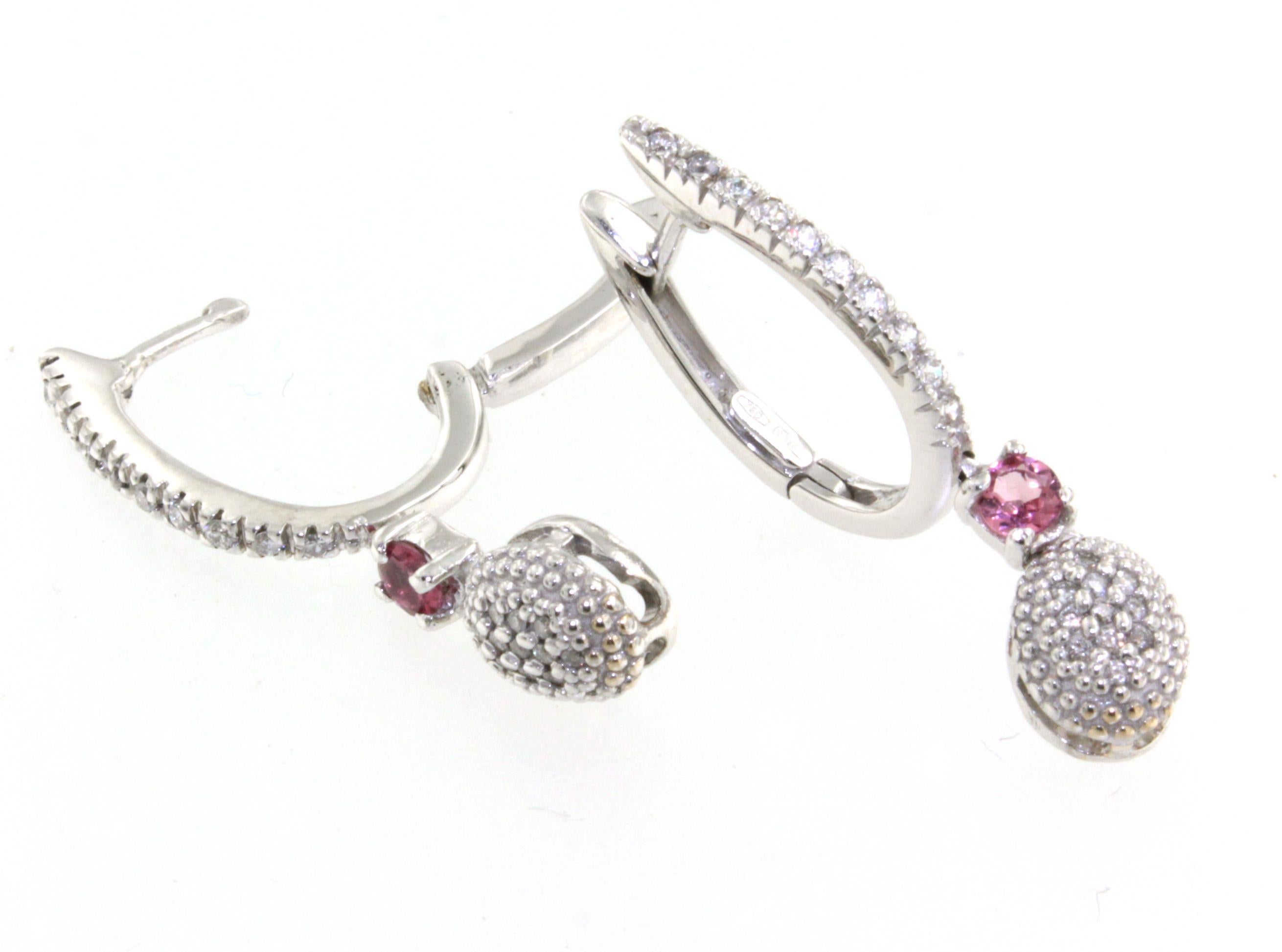 18 Karat Weißgold SteinTourmaline Weiße Diamanten Mode Zeitlose klassische Ohrringe im Angebot 3