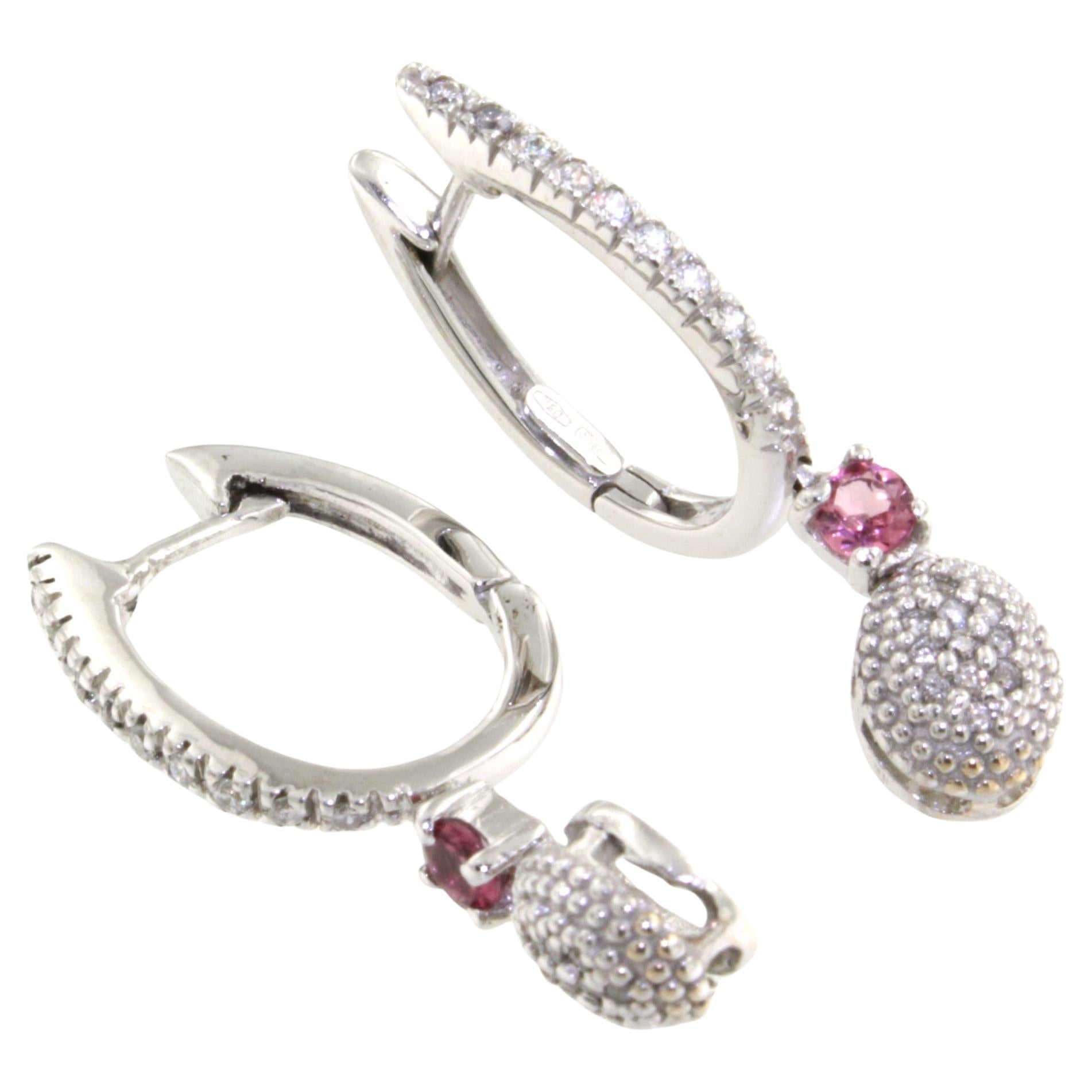 18 Karat Weißgold SteinTourmaline Weiße Diamanten Mode Zeitlose klassische Ohrringe im Angebot