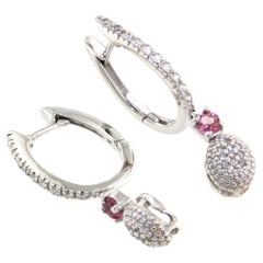 Or blanc 18Kt PierreTourmaline Diamants blancs Mode IntemporelClassique Boucles d'oreilles