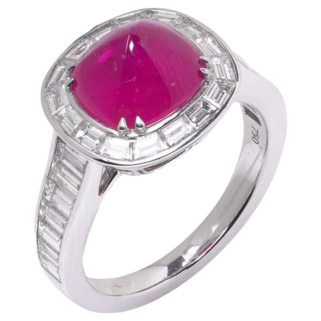 18KT White Gold Sugarloaf Ruby 
Diamond Ring