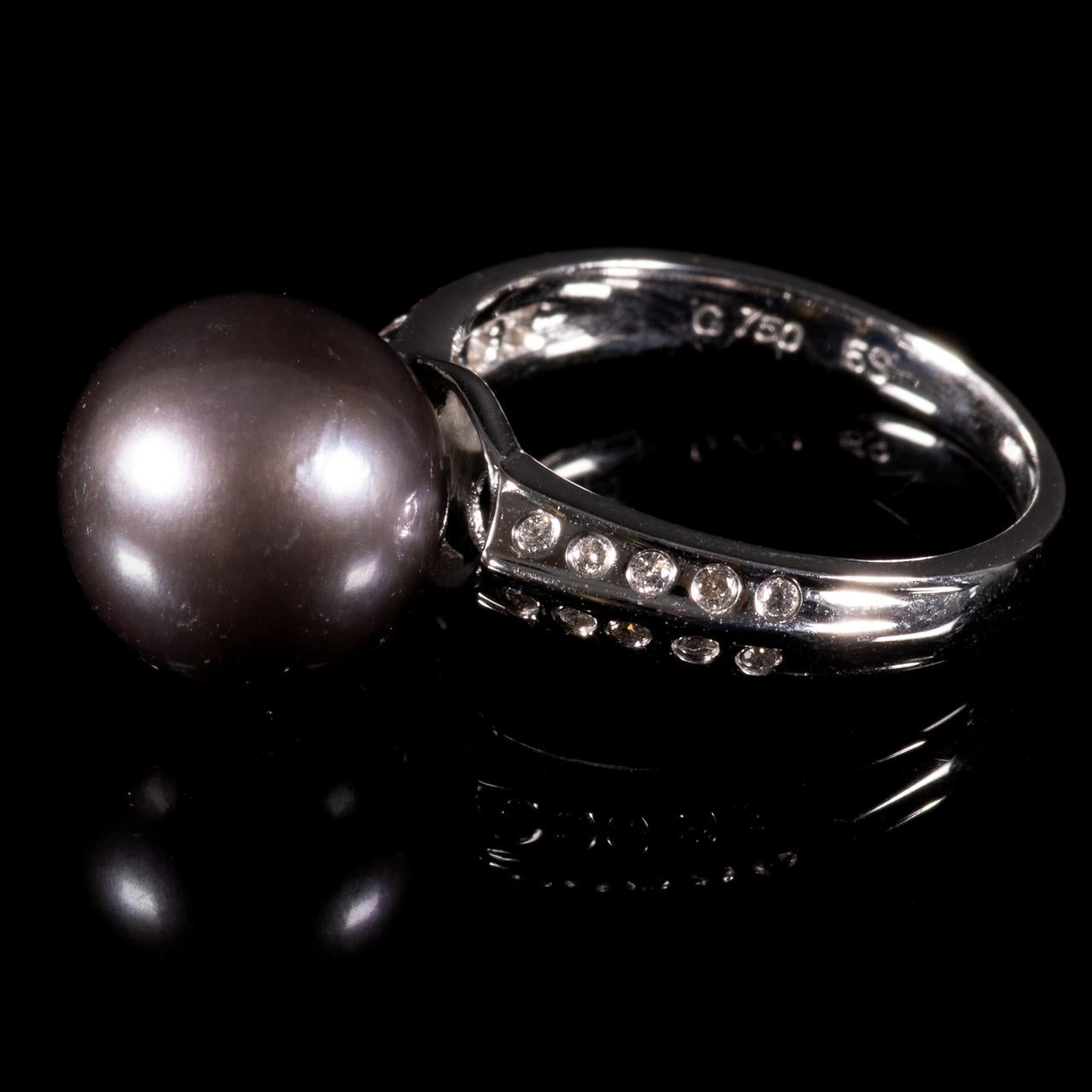 20th Century 18KT White Gold Tahiti Pearl & Diamond Ring  For Sale