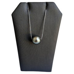 18kt White Gold Tahitian Pearl Necklace - 11.1mm Black Tahitian Pearl, New