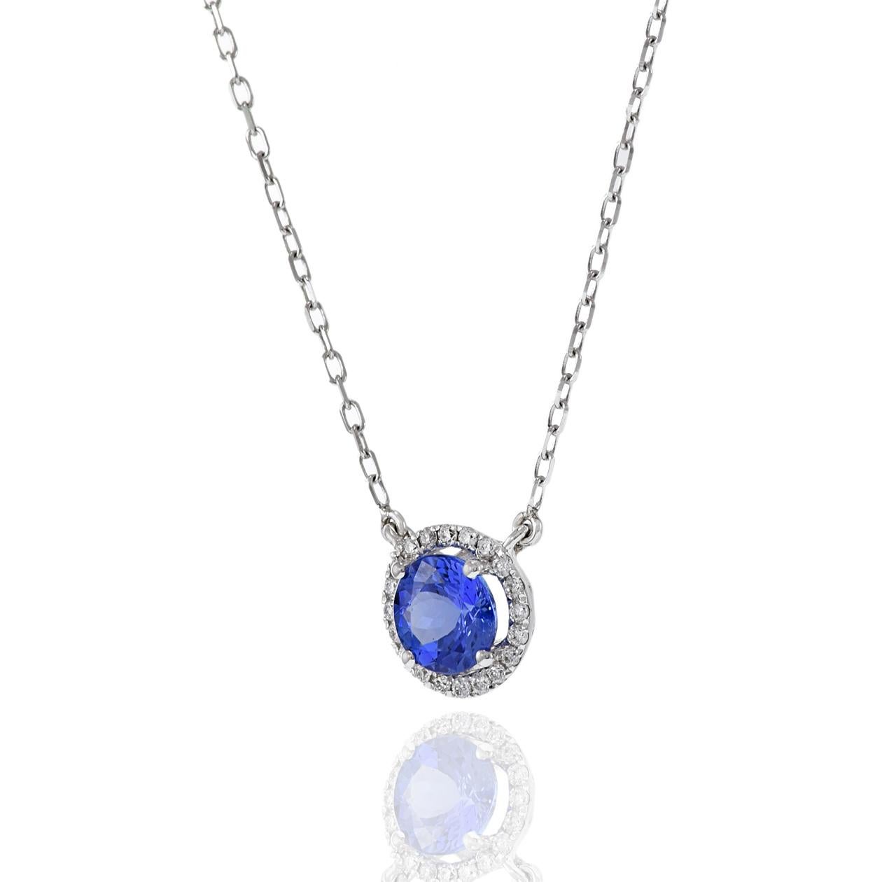 Round Cut 18KT White Gold Tanzanite And Diamond Necklace For Sale