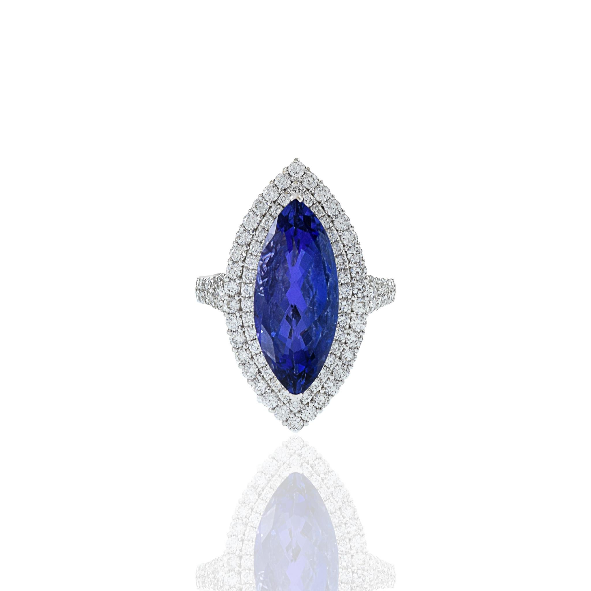 Modern 18KT White Gold Tanzanite And Diamond Ring For Sale