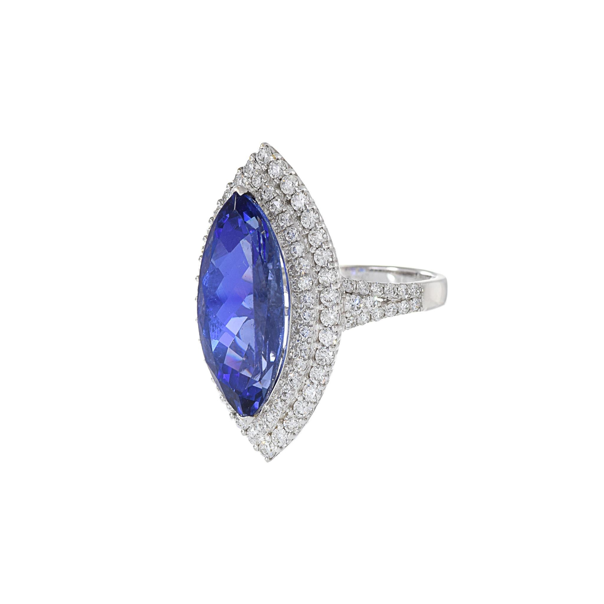 Marquise Cut 18KT White Gold Tanzanite And Diamond Ring For Sale
