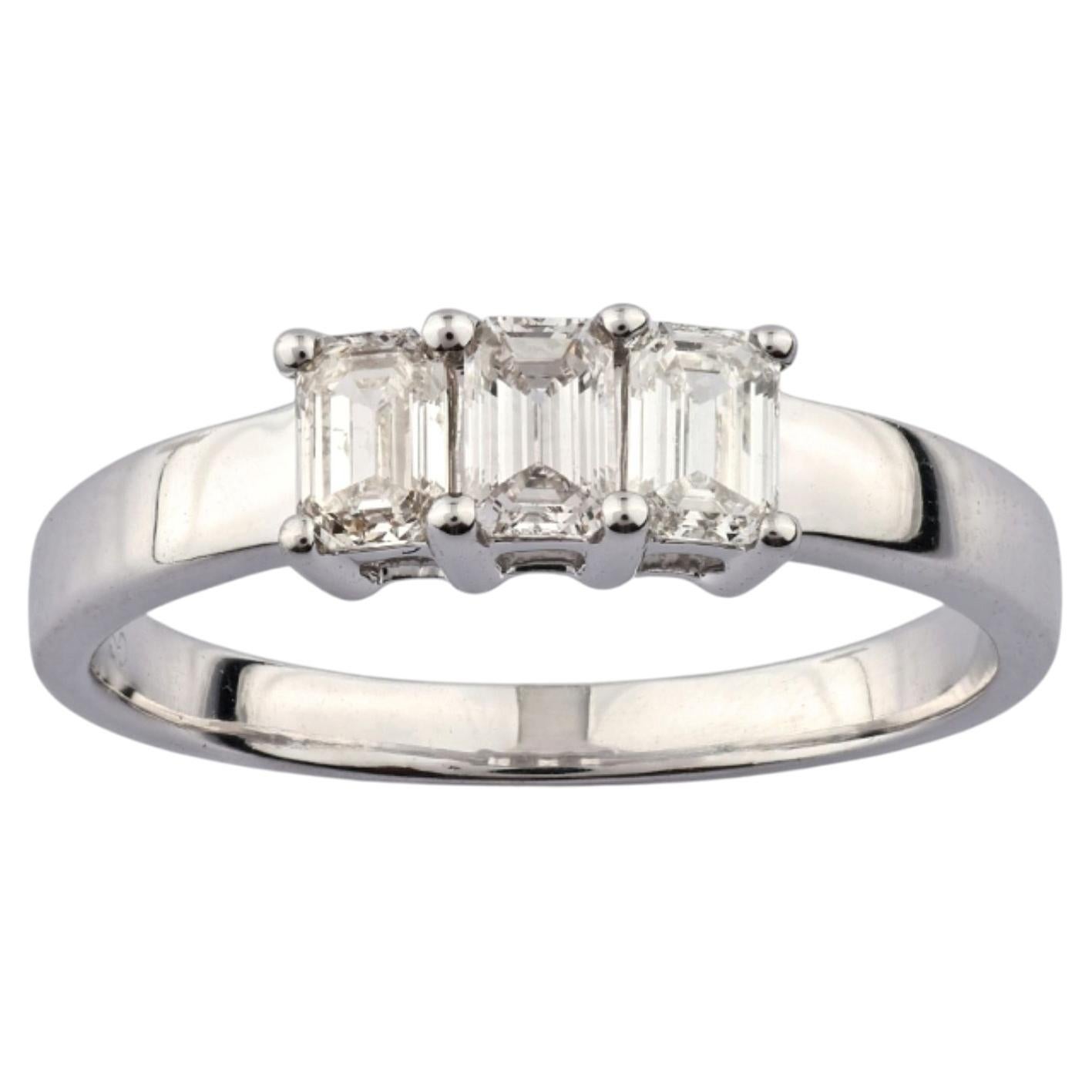 18KT White Gold Three-Stone Emerald Cut Diamond Ring
