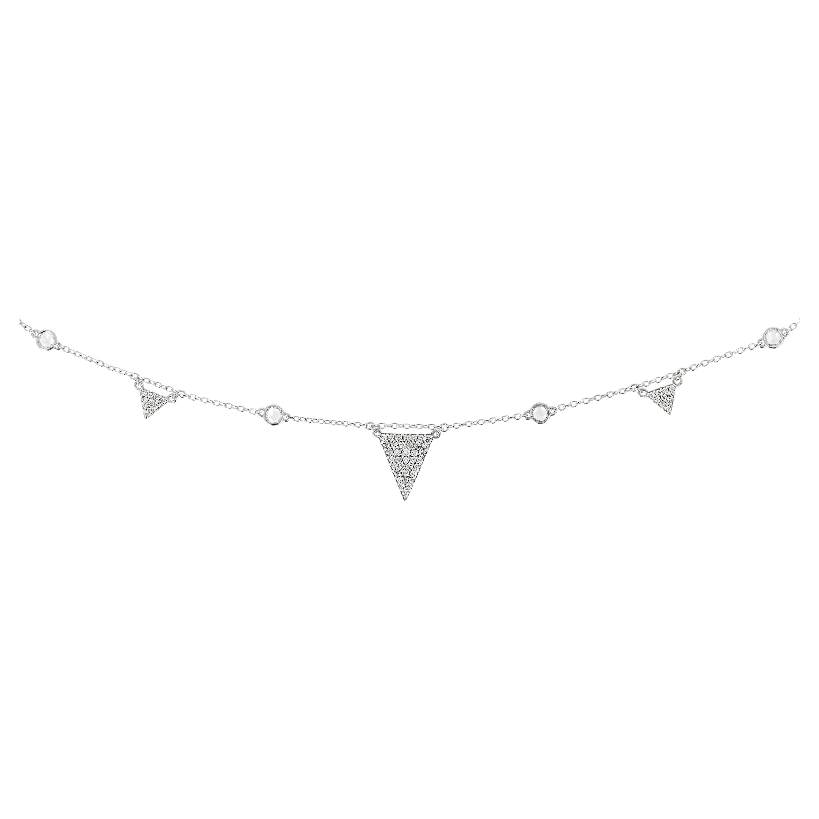 18KT White gold &  triangle diamond pendants choker necklace For Sale