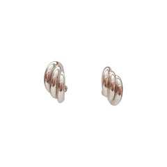 Boucles d'oreilles à trois anneaux en or blanc 18 carats, 4,8 grammes, Friction/Omega, très bon 
