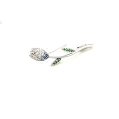 18KT White Gold Tulip Brooch with Diamonds, Blue Sapphires & Tsavorites