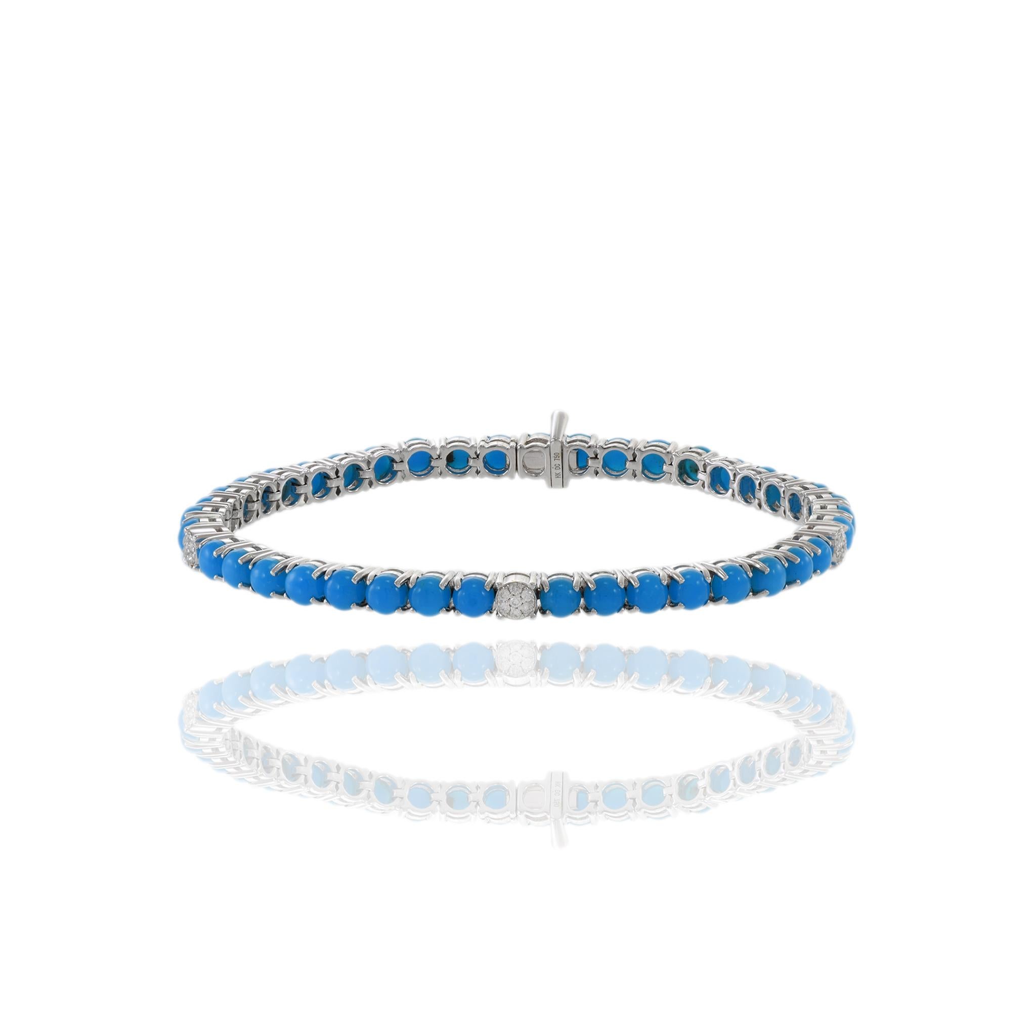 Modern 18KT White Gold Turquoise And Diamond Bracelet For Sale