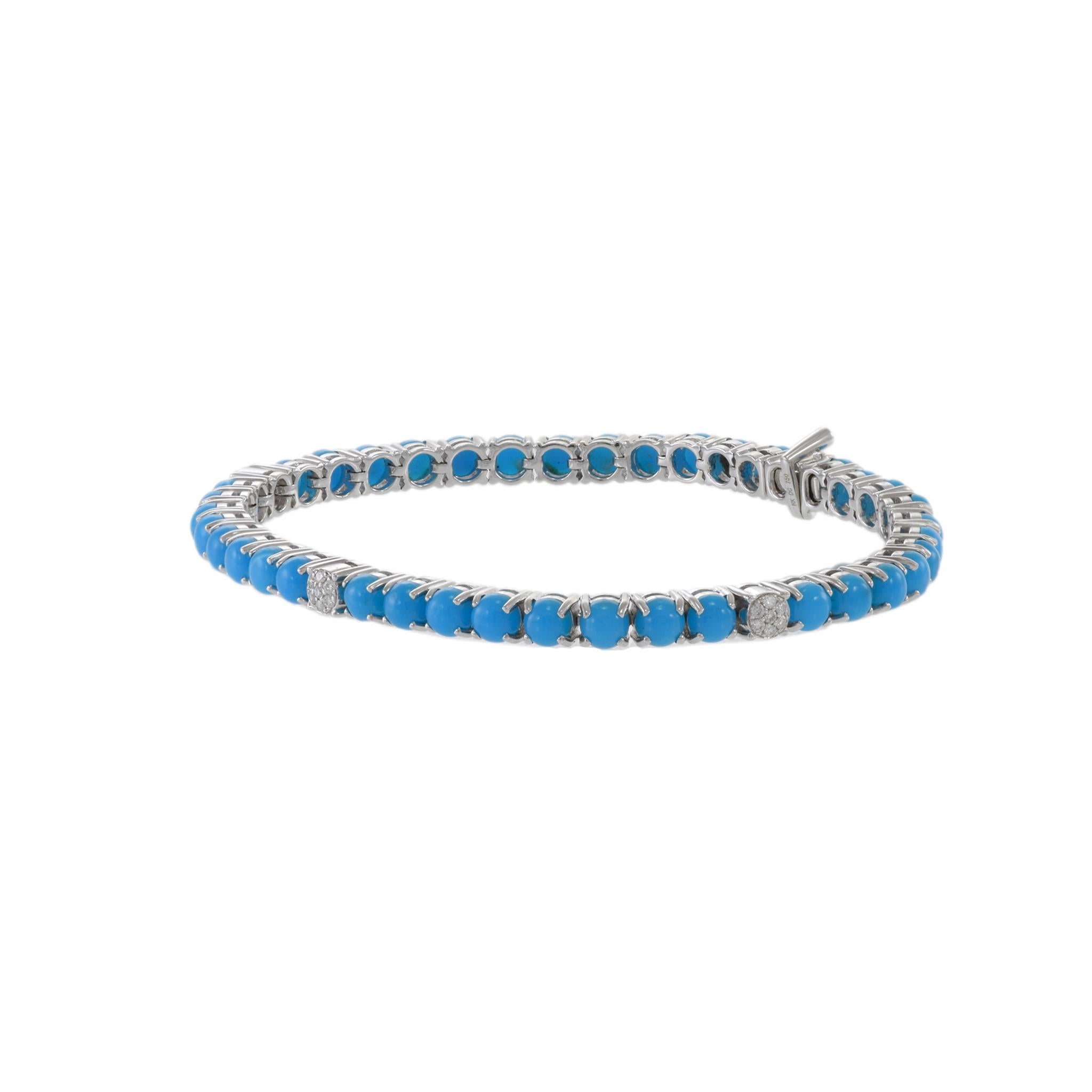 Cabochon 18KT White Gold Turquoise And Diamond Bracelet For Sale