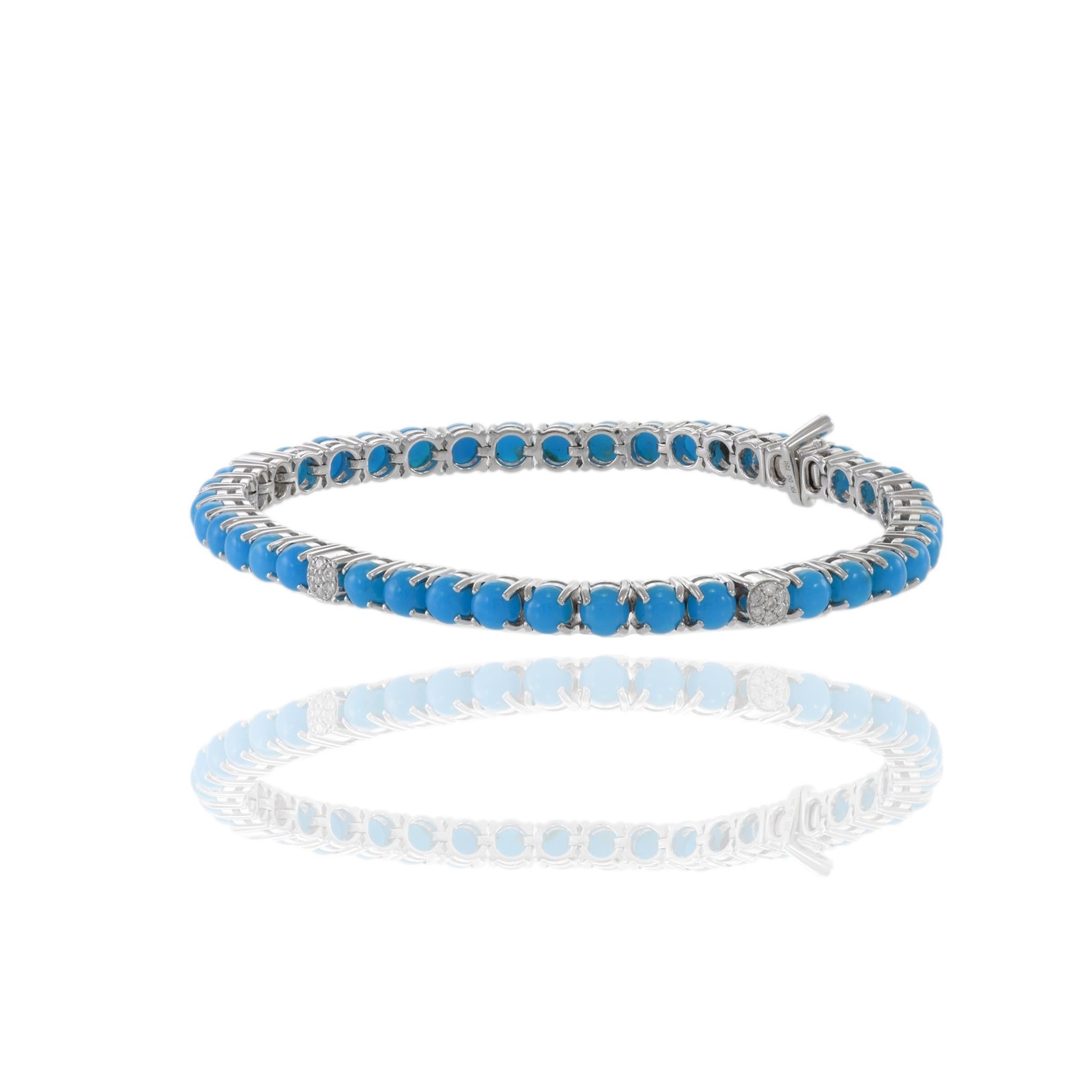 18KT White Gold Turquoise And Diamond Bracelet In New Condition For Sale In New York, NY