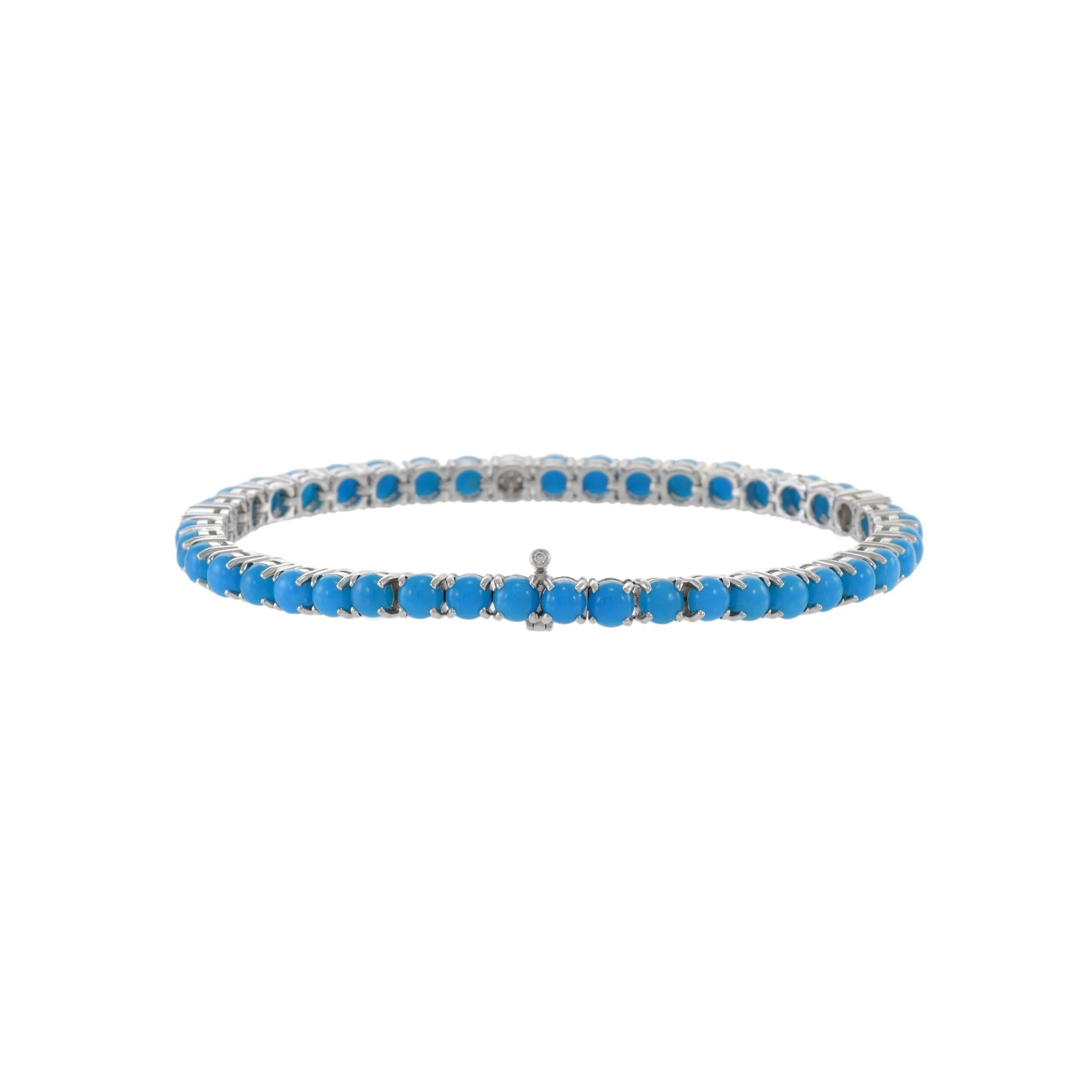 Women's or Men's 18KT White Gold Turquoise And Diamond Bracelet For Sale