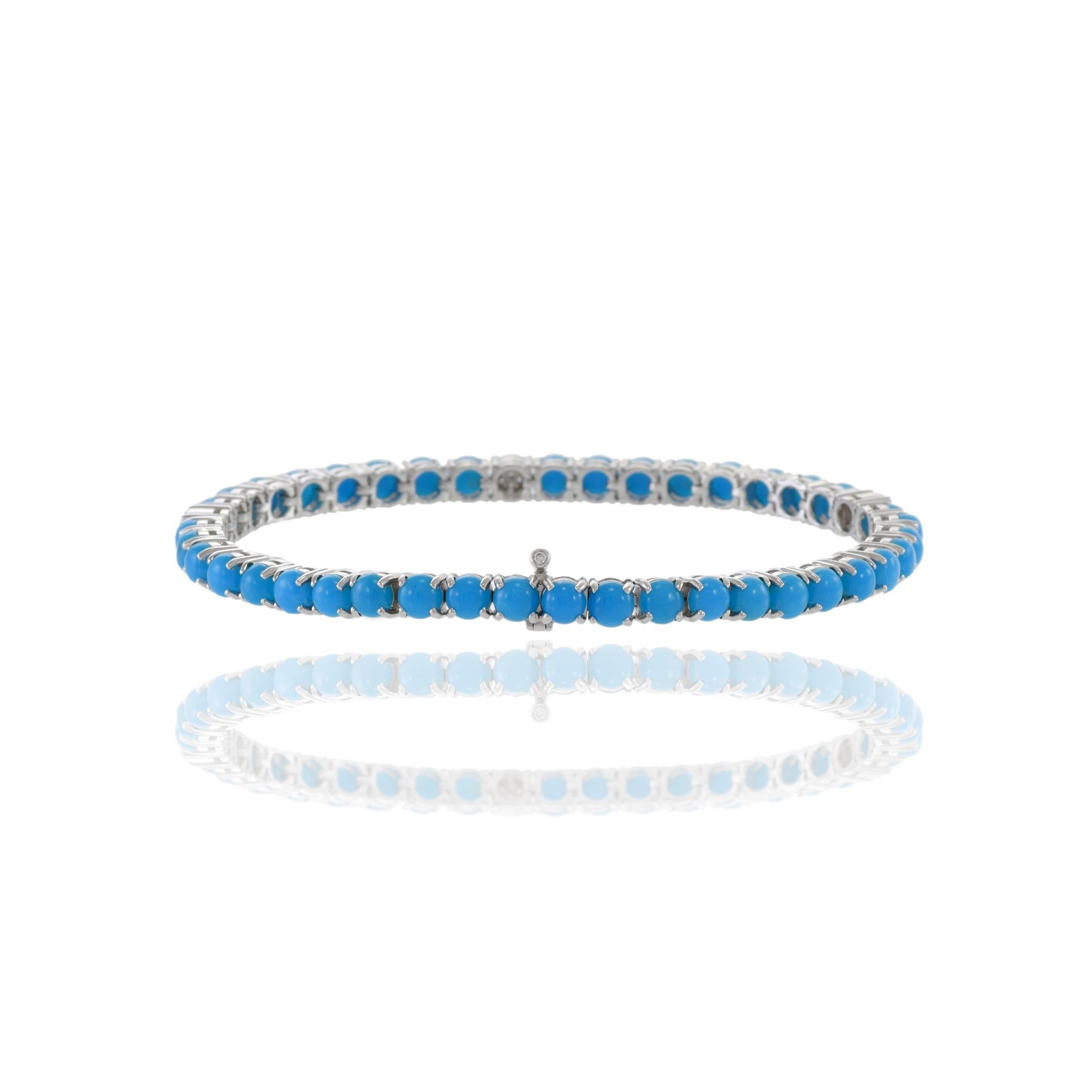 18KT White Gold Turquoise And Diamond Bracelet For Sale 1