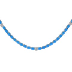 18KT White Gold Turquoise and Diamond Tennis Necklace