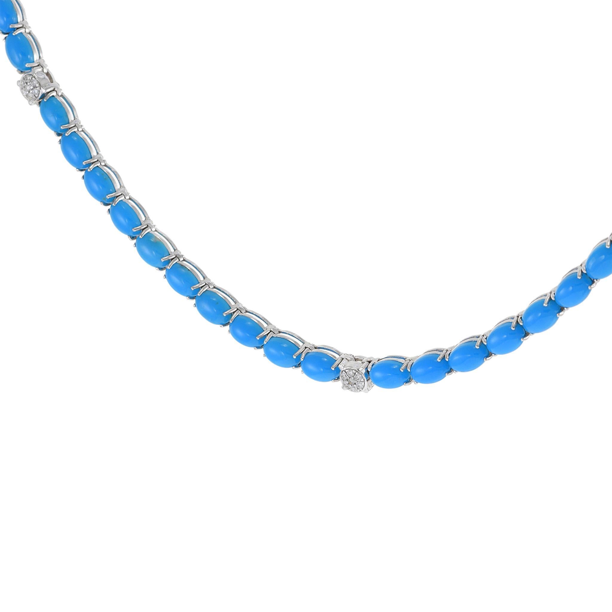 Cabochon Collana Tennis in oro bianco 18KT con turchese e diamanti in vendita