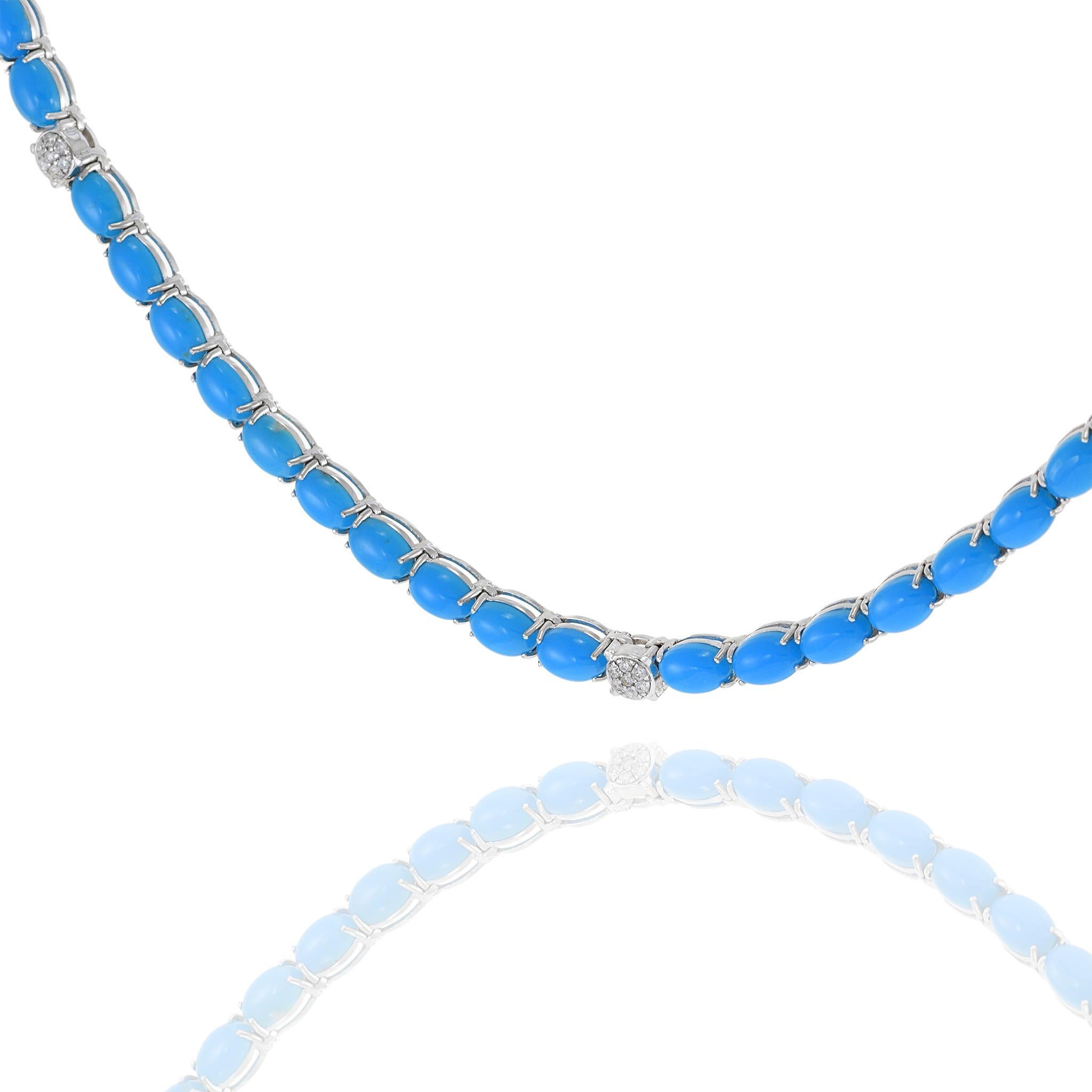 Collana Tennis in oro bianco 18KT con turchese e diamanti In condizioni Nuovo in vendita a New York, NY